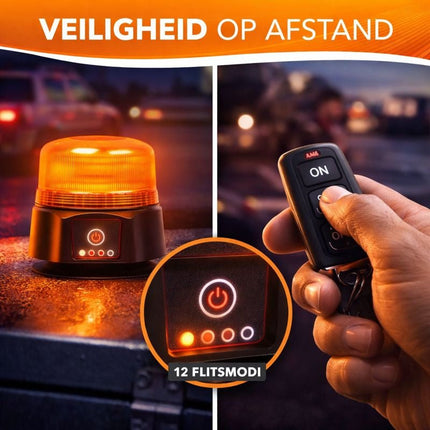 Oranje LED Batterij Zwaailicht Noodverlichting met Afstandsbediening en Magneet 36LED 12/24V Oplaadbaar - VCTparts.nl