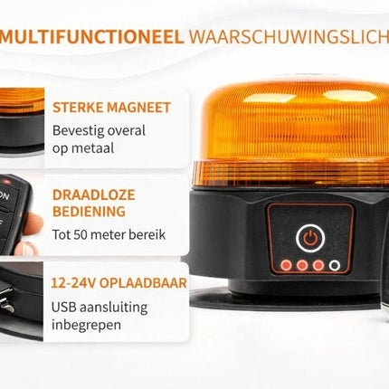 Oranje LED Batterij Zwaailicht Noodverlichting met Afstandsbediening en Magneet 36LED 12/24V Oplaadbaar - VCTparts.nl