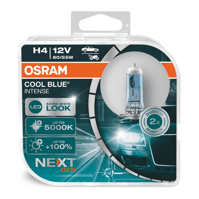 OSRAM HALOGER LAMP H4 12V 60/55W - Blanc / Ice Bleu 5000K Intens - Cool Blue Next Gen - Set 2 pièces