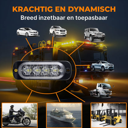 Professionele Oranje Gele LED Grillflitsers en Bumperflitsers (IP65) Krachtige Stroboscoop Zwaailichten Set voor Werkverkeer en Hulpdiensten - VCTparts.nl