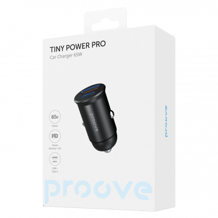 Proove Proove 65W Snelle Auto Oplader USB - A en USB - C – Krachtige Compacte Autolader met PD 3.0 en LED Indicator in Zwart Aluminium Proove 6