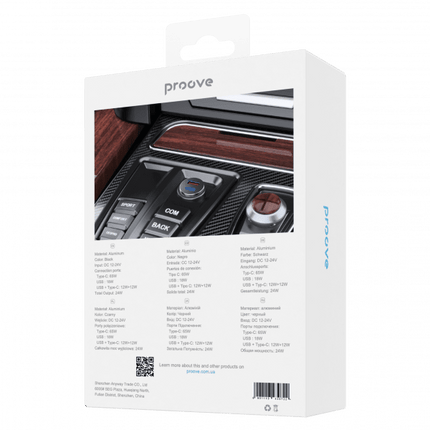 Proove Proove 65W Snelle Auto Oplader USB - A en USB - C – Krachtige Compacte Autolader met PD 3.0 en LED Indicator in Zwart Aluminium Proove 5
