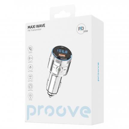 Proove FM Transmitter Maxi Wave 30W (PD+QC3.0) Type-C+USB Zilver - VCTparts.nl
