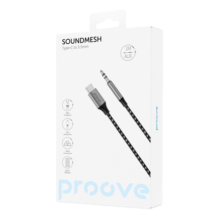 Proove Kabel SoundMesh Type-C naar 3.5mm AUX (1m) Grijs - VCTparts.nl