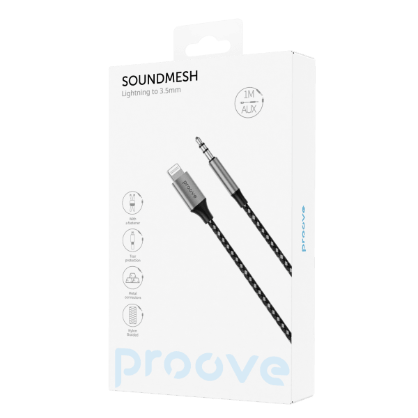 Proove Kabel SoundMesh Lightning naar 3.5mm AUX (1m) Grijs voor Smartphones en Audioapparaten - VCTparts.nl