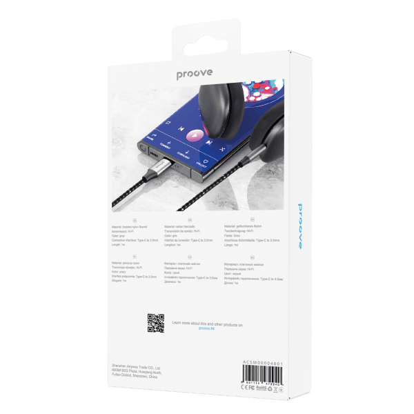 Proove Kabel SoundMesh TypeC naar 3.5mm AUX (1m) Grijs voor Smartphones en Audioapparaten - VCTparts.nl