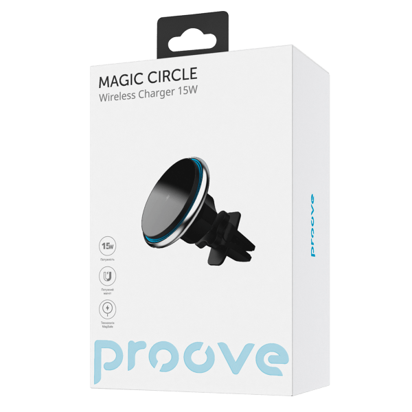 Proove Magic Circle Draadloze Telefoonhouder met Magnetische Ring – 15W – Auto Ventilatierooster Bevestiging – 360° Draaibaar – Geschikt voor Smartphones 4.0 - 6.9 inch – Zwart - VCTparts.nl