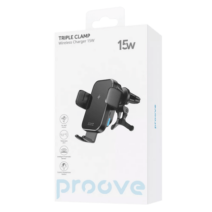 Proove Proove Triple Clamp 15W Draadloze Telefoonhouder Auto Ventilatierooster en Dashboard Zuignap – Geavanceerde Technologie voor Snelle en Veilige Oplading Proove 5