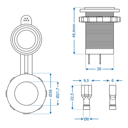 ProPlus Inbouwstekkerdoos DIN 12V/24V Sigarettenaansteker - 10A Contact Contrastekker - VCTparts.nl