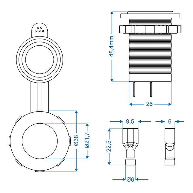 ProPlus Inbouwstekkerdoos DIN 12V/24V Sigarettenaansteker - 10A Contact Contrastekker - VCTparts.nl