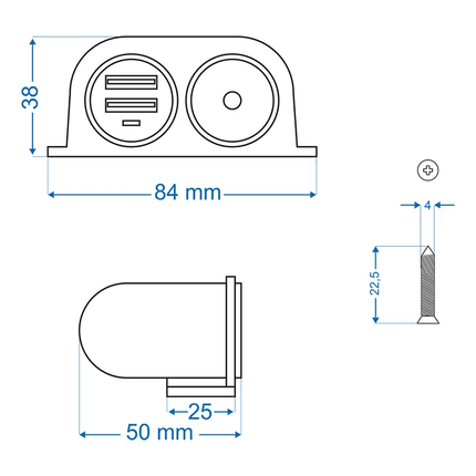 ProPlus Opbouw - Sigarettenaanstekerdoos met 2x USB Type A 2100mA - 12V/24V Laadcontactdoos voor Voertuigen - VCTparts.nl