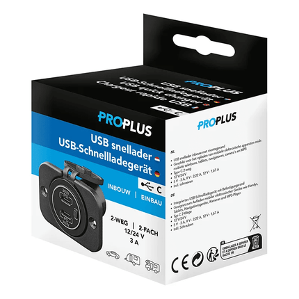 ProPlus USB Snellader Inbouw Type C 2 Weg 12V 24V met Montageplaat - VCTparts.nl