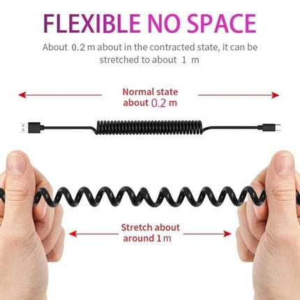 VCTparts Rekbare USB naar USB - C Krulsnoer Veer 1 Meter Zwart NORGOS 8