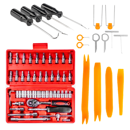 Ensemble d'outils de réparation de la clé et de la clé supérieure Amio (46 pièces) en acier CR-V de haute qualité au cas où
