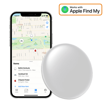 Smart Tag Bluetooth/GPS Locatie Tracker met Live Tracer Maps en Anti-Diefstal Functie - Werkt met Zoek Mijn App - IOS/iPhone - Wit