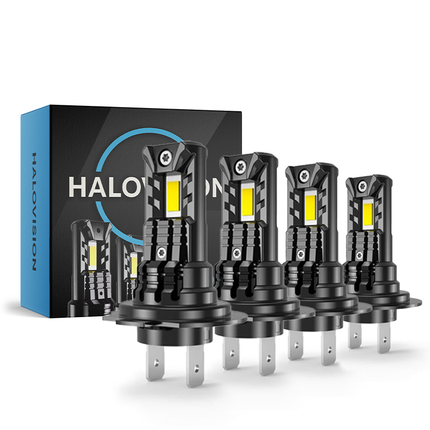HaloVision Turbo LED Groot Licht + Koplampen H7 – 150W 30000Lm 6000K Helder Wit – Canbus Plug en Play Dimlicht + Grootlicht LED Set van 4 Autolampen