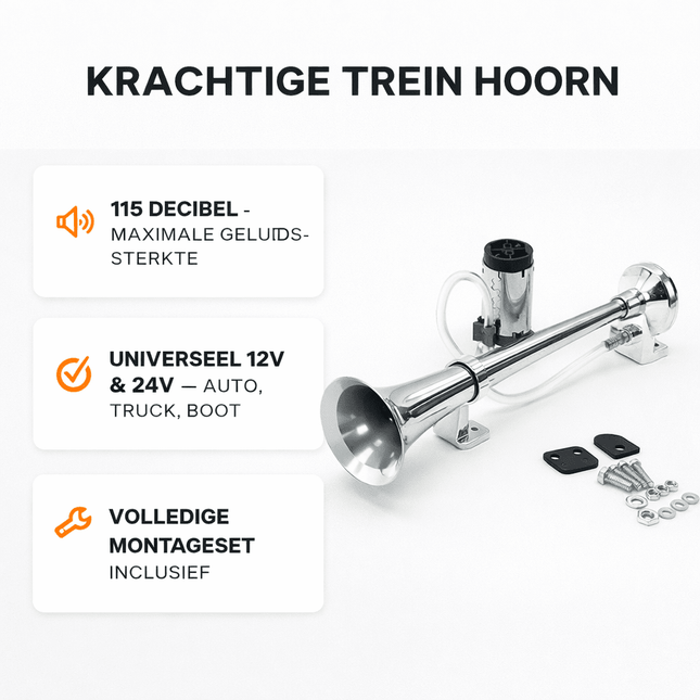 Trein Hoorn Luchthoorn 115dB Claxon Toeter met Compressor - Geschikt voor Auto, Vrachtwagen, Boot en SUV (12V 24V) - VCTparts.nl