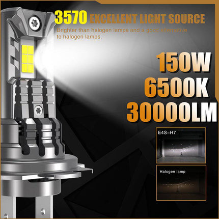 VCTparts Turbo LED H4 Canbus Koplamp 150W - Ultrakrachtige 30000LM Super Wit 6500K 12V Auto Lamp 4