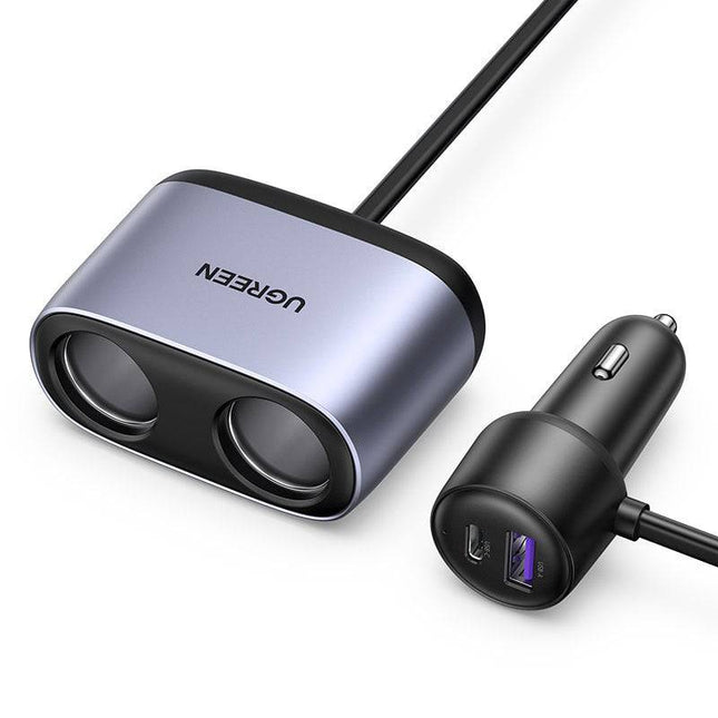 UGREEN UGREEN Autolader 2x USB / 2x Sigarettenaansteker Splitter Zwart [1x USB - C & 1x USB - A] Hurtel 1