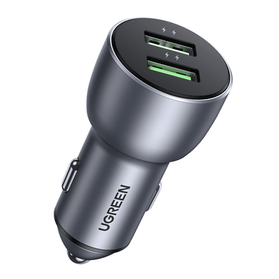 UGREEN Autolader Snellader 2x USB-A 36W (QC 4.0) Grijs