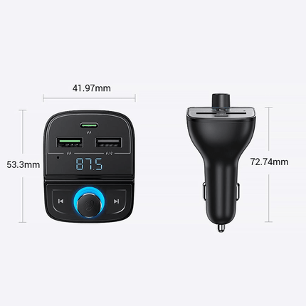 UGREEN UGREEN Bluetooth 5.0 Muziek FM Transmitter en 1x USB - C & 2x USB - A Dubbele USB Poort Autolader Zwart Hurtel 2