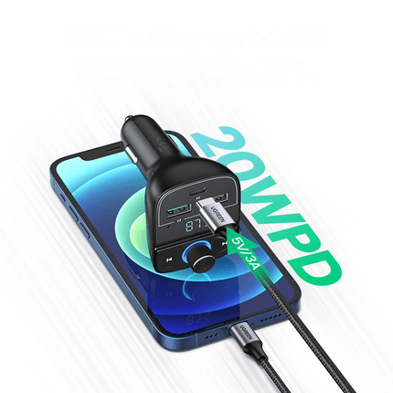 UGREEN UGREEN Bluetooth 5.0 Muziek FM Transmitter en 1x USB - C & 2x USB - A Dubbele USB Poort Autolader Zwart Hurtel 7