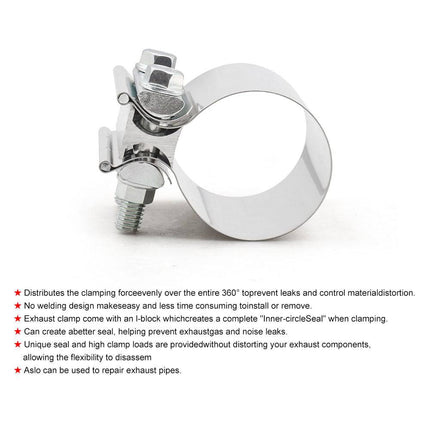 Uitlaatklem 2.5inch 63mm Mof Adapter Koppelstuk - Universeel RVS T304 met Stootvoeg Beugel - VCTparts.nl