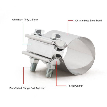 VCTparts Uitlaatklem 3inch 78mm Mof Adapter Koppelstuk - Universeel RVS T304 met Stootvoeg Beugel NORGOS 6