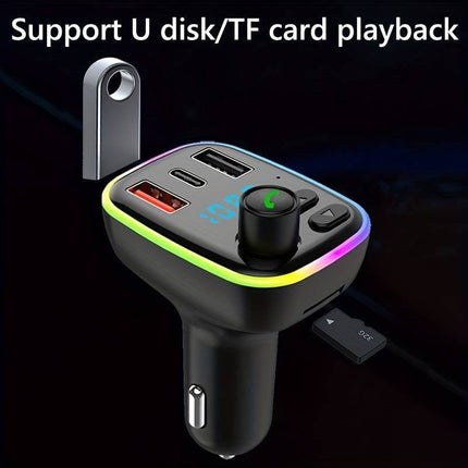 VCTparts Universele Bluetooth FM Transmitter Carkit QC3.0 Autolader Zwart met LED Verlichting TEMU 6