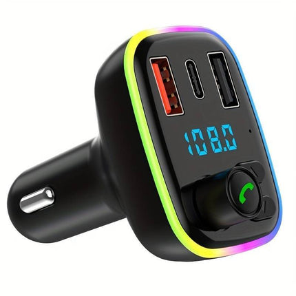 VCTparts Universele Bluetooth FM Transmitter Carkit QC3.0 Autolader Zwart met LED Verlichting TEMU 1
