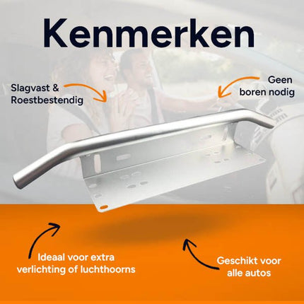 Universele Zilveren Bullbar Kentekenhouder Beugel – Voorbumper Nummerplaat Frame voor LED Bar en Offroad Verlichting - VCTparts.nl
