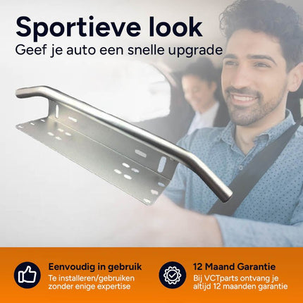 Universele Zilveren Bullbar Kentekenhouder Beugel – Voorbumper Nummerplaat Frame voor LED Bar en Offroad Verlichting - VCTparts.nl