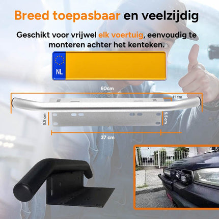 Universele Zilveren Bullbar Kentekenhouder Beugel – Voorbumper Nummerplaat Frame voor LED Bar en Offroad Verlichting - VCTparts.nl