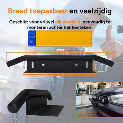 Universele Zwarte Bullbar Kentekenhouder Beugel – Voorbumper Nummerplaat Frame voor LED Bar en Offroad Verlichting - VCTparts.nl
