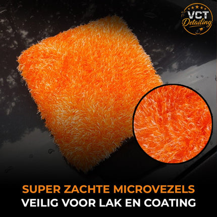 VCTdetailing Auto Reinigings Washandschoen Washmitt met Absorberende Microvezel voor Streeploos Glansresultaat Oranje - VCTparts.nl