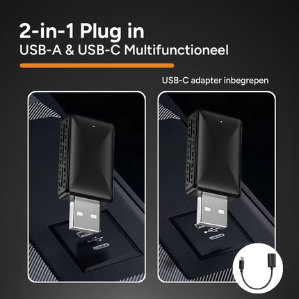 VCTparts 2 - in - 1 Wireless CarPlay Adapter – Eenvoudige Plug en Play Mini Dongle voor CarPlay en Android Auto - VCTparts.nl