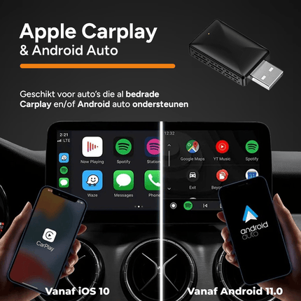 VCTparts 2 - in - 1 Wireless CarPlay Adapter – Eenvoudige Plug en Play Mini Dongle voor CarPlay en Android Auto - VCTparts.nl