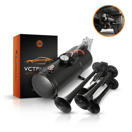 VCTparts 4 Trompet Treinhoorn 150dB met 3L Compressor - Meertonige Luchthoorn Set voor Auto Truck Boot 12V NORGOS 10