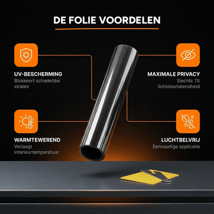VCTparts Auto Raamfolie 60% Tint 50x300cm - Zonwerende Privacy Folie voor Autoruiten Warmtewerend UV Beschermend Zwart - VCTparts.nl