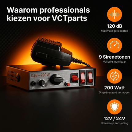 VCTparts CJB - 200W 120dB Auto Sirene Set – Professionele Politie Sirene Speaker met Microfoon en 9 Tonen 200W 12V 24V Heavy Duty NORGOS 6