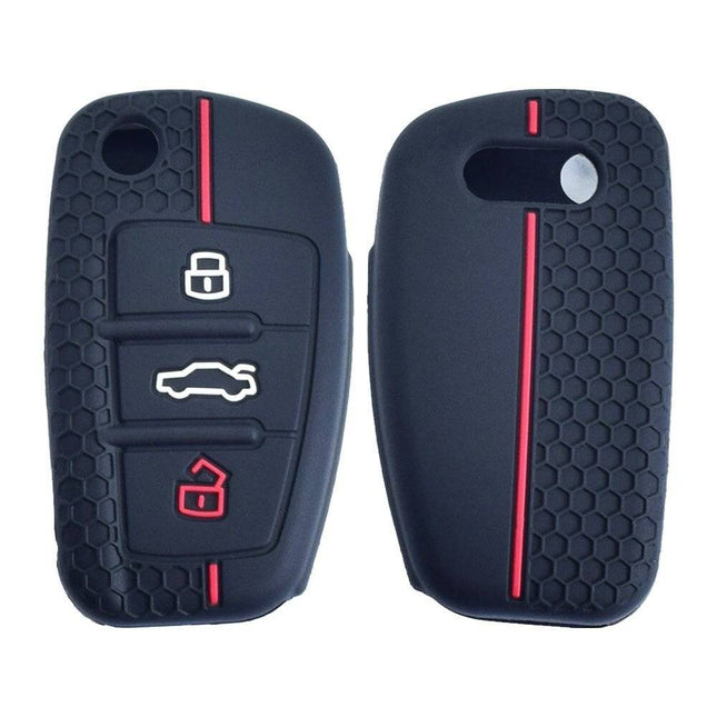 Audi Sleutel Hoes Siliconen Cover zwart Rood [A - RS - Q - TT] - VCTparts.nl