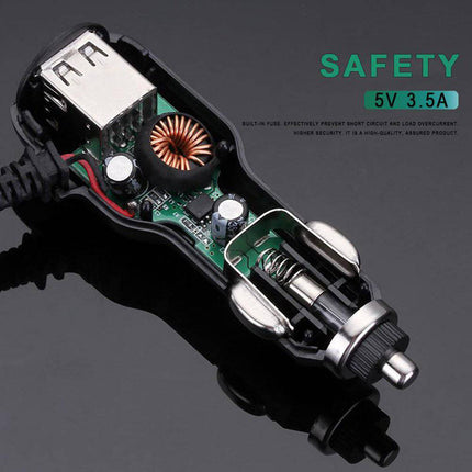 Auto Dashcam Voeding Kabel Micro USB met 2 USB-A Poorten [3.5M 12v/24v] - VCTparts.nl