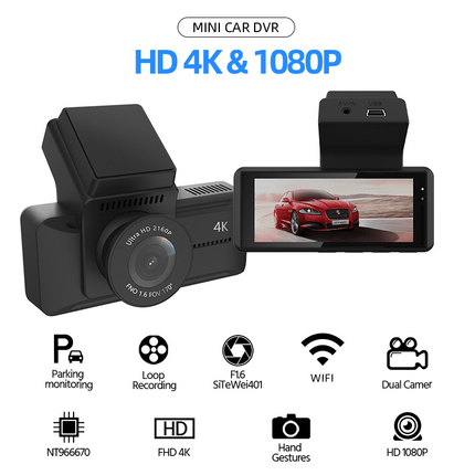 Dashcam 4K 2160P Wifi & GPS 1CH Auto Video Recorder met Scherm Zwart - VCTparts.nl