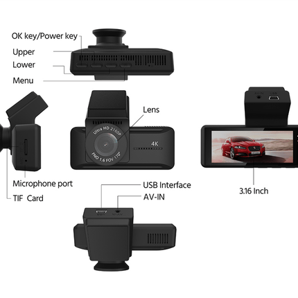 Dashcam 4K 2160P Wifi & GPS 1CH Auto Video Recorder met Scherm Zwart - VCTparts.nl