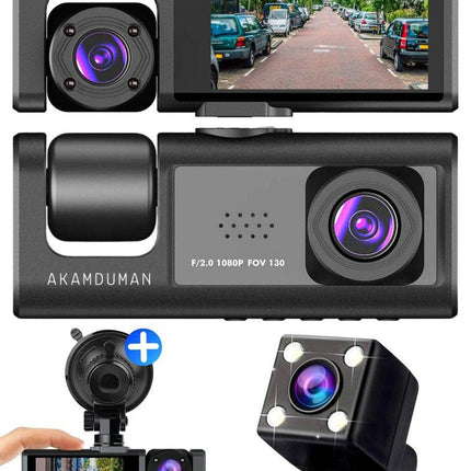 Dashcam HD 1080P 3CH Auto Recorder met Binnenzijde Camera Zwart - VCTparts.nl