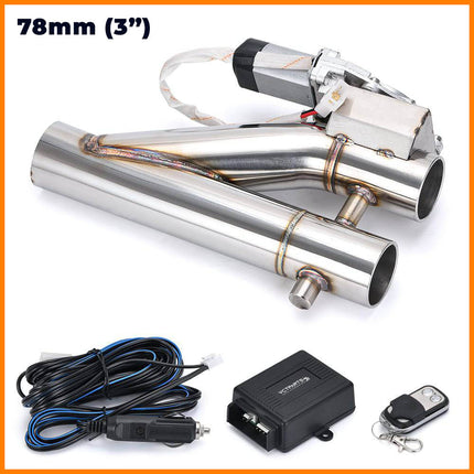 Elektrische Uitlaat Kleppensysteem 3inch 78mm Bypass Universeel Draadloos met Afstandsbediening - Dubbele Pijp met Klep - VCTparts.nl