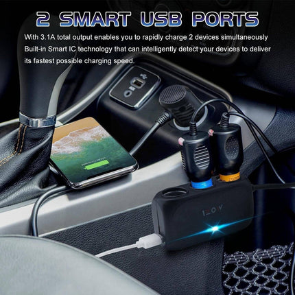 Universele Sigarettenaansteker Splitter (3x) met Usb 12V/24V Zwart - VCTparts.nl