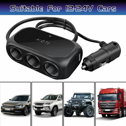 Universele Sigarettenaansteker Splitter (3x) met Usb 12V/24V Zwart - VCTparts.nl