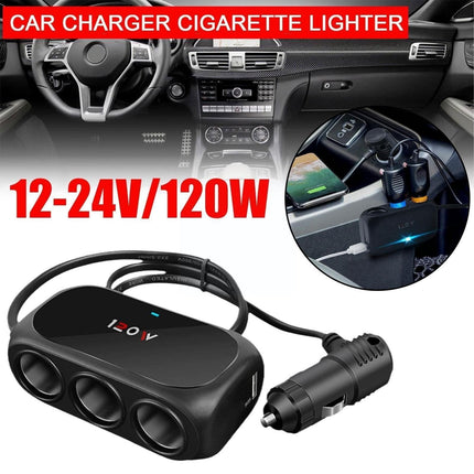 Universele Sigarettenaansteker Splitter (3x) met Usb 12V/24V Zwart - VCTparts.nl