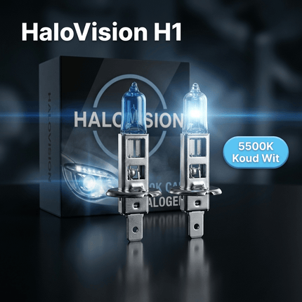 HaloVision Halogeen Koplampen H1 – Hero productfoto Blauw Glas Super White